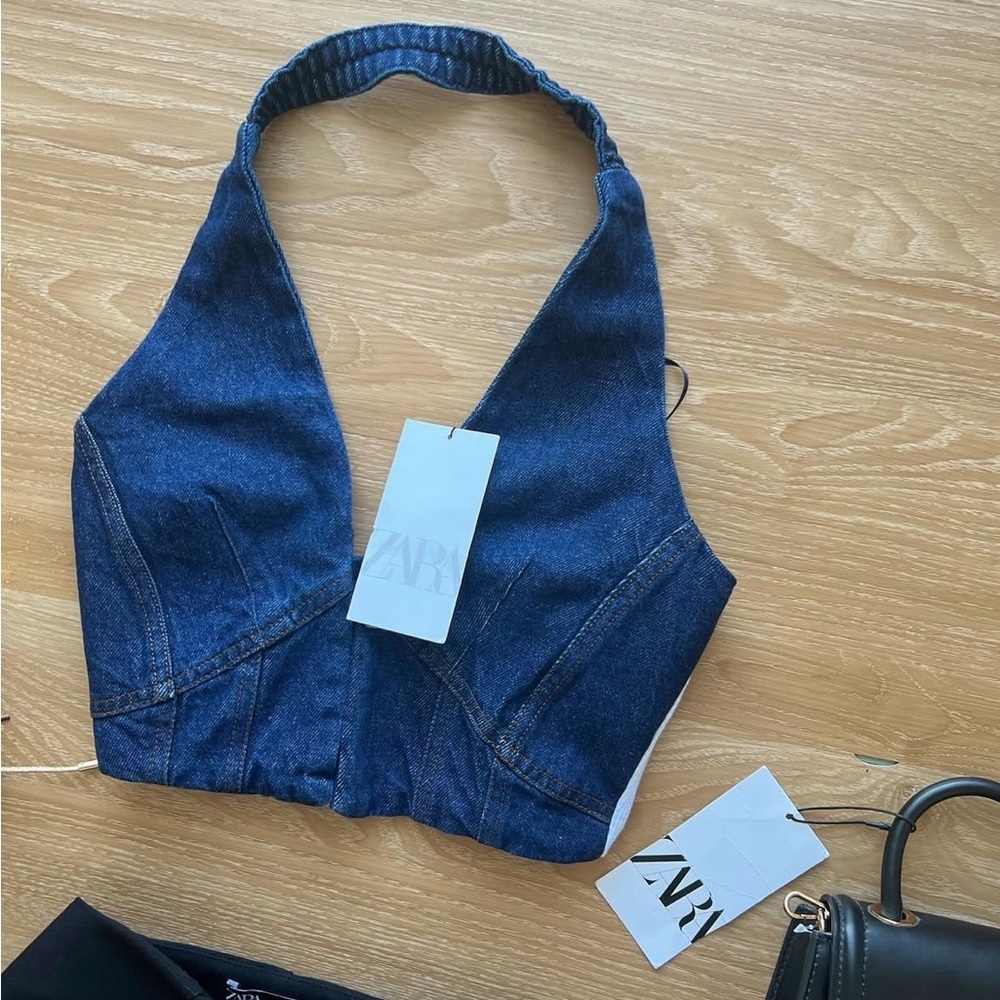 ZARA cropped denim halter top 0085/841 - Picture 1 of 11